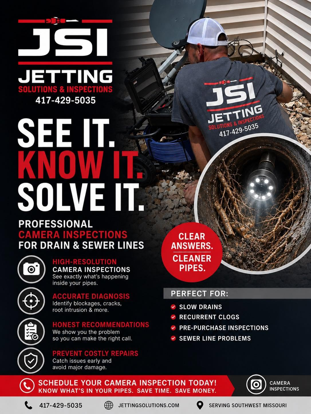 JSI technician performing a CCTV sewer camera inspection